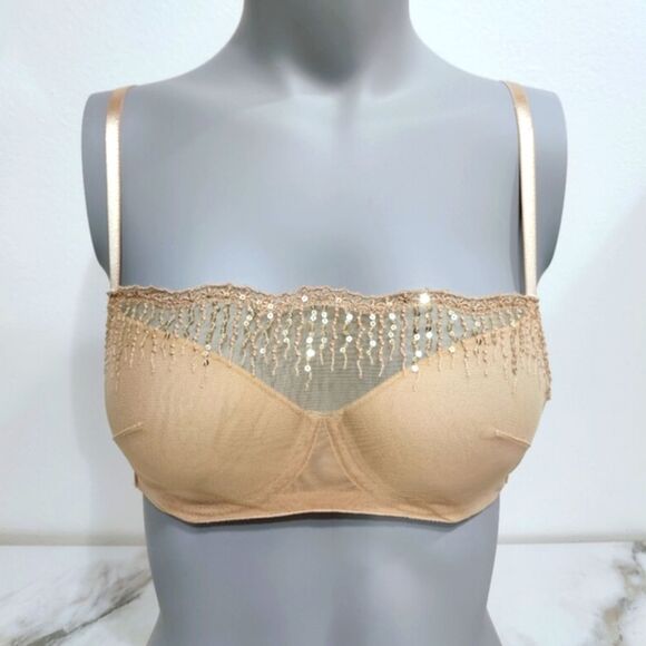 Soma Other - Soma 79984 Tan/Nude Lace Sequin Mesh Overlay Lightly Lined Bra,  32C